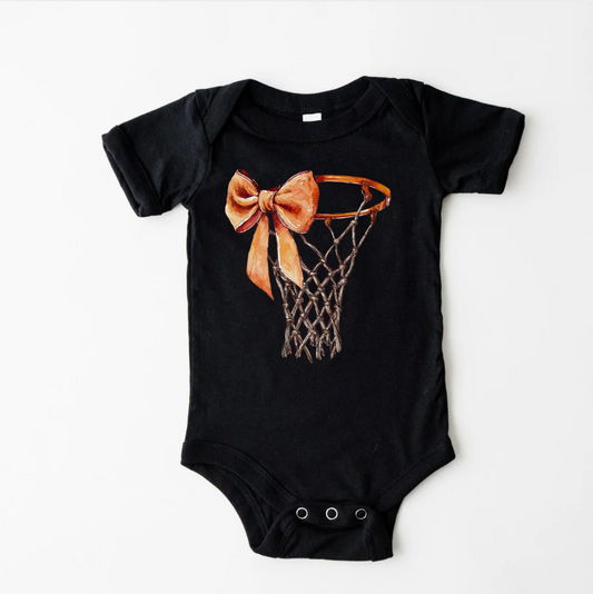 Basketball Hoop with Bow Onesie and Toddler Tee