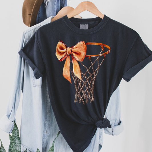 Basketball Hoop with Bow Adult Tee