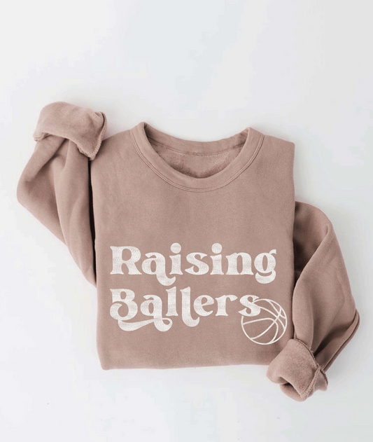 Raising Ballers Basketball Crewneck Sweatshirt in Tan