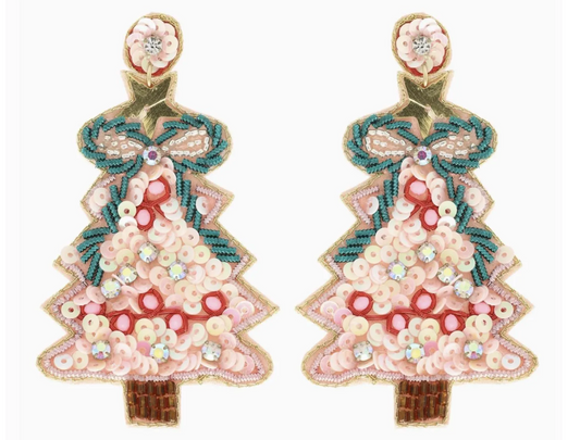 Christmas Tree Sequin Earrings in Pink