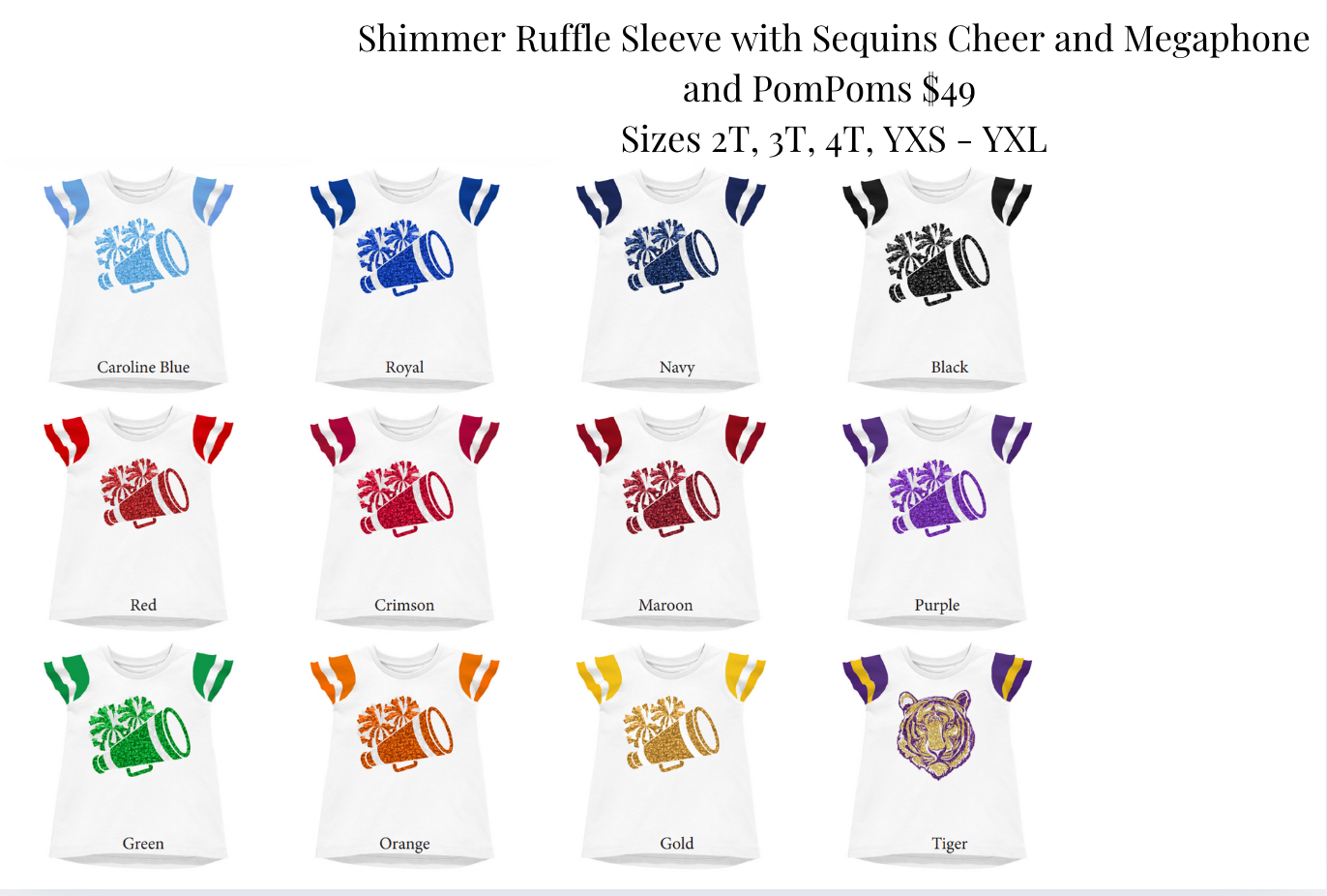 Shimmer Ruffle Sleeve with Sequins Cheer and Megaphone and PomPoms