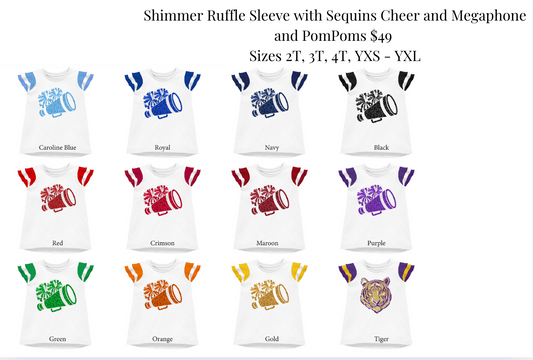 Shimmer Ruffle Sleeve with Sequins Cheer and Megaphone and PomPoms