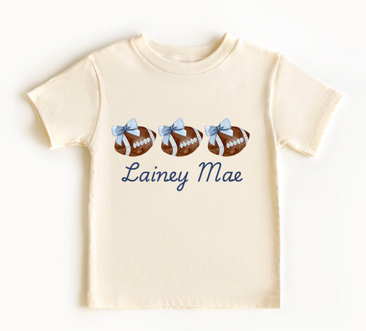 Football Bow Girls Tee with Name