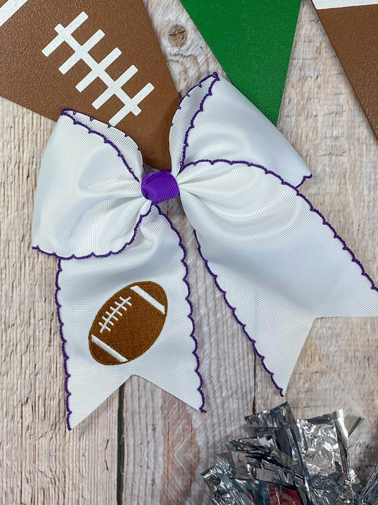 Football Embroidered Cheer Bows w/ Clip