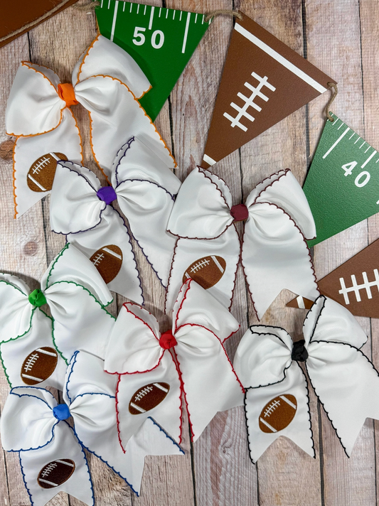 Football Embroidered Cheer Bows w/ Clip