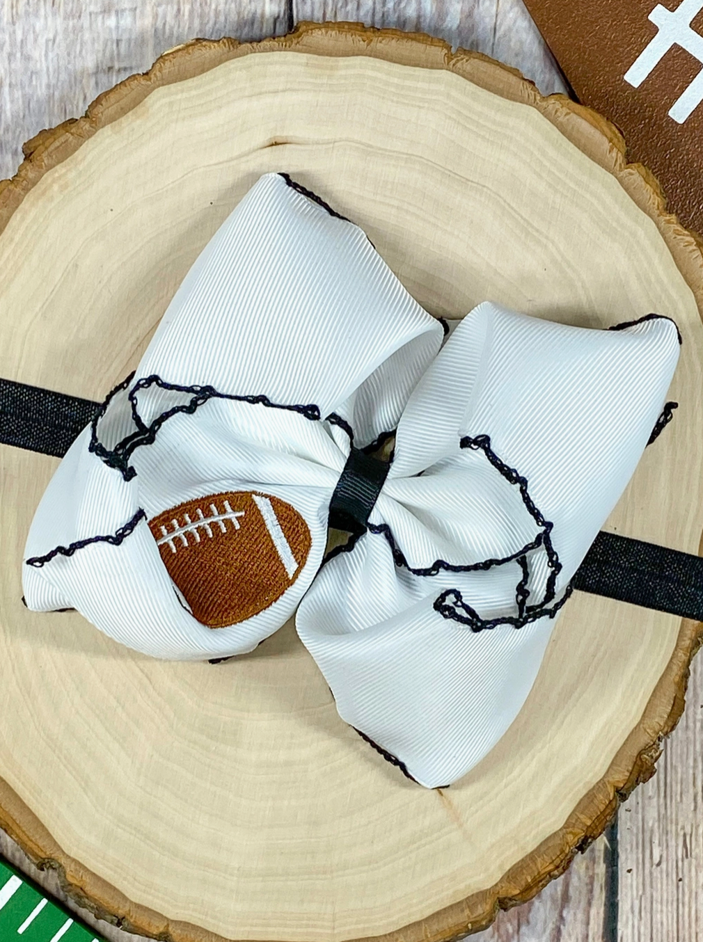 Football Embroidered Bow Headbands