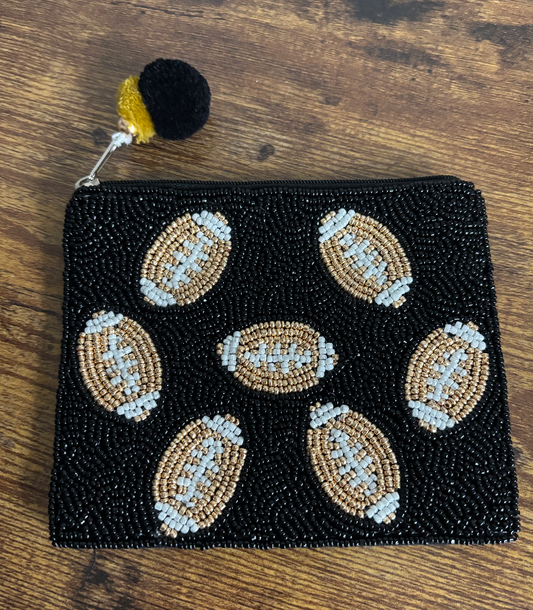 Football Beaded Coin Pouch