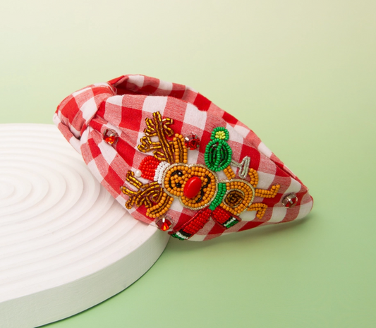Reindeer Beaded Top Knot Headband