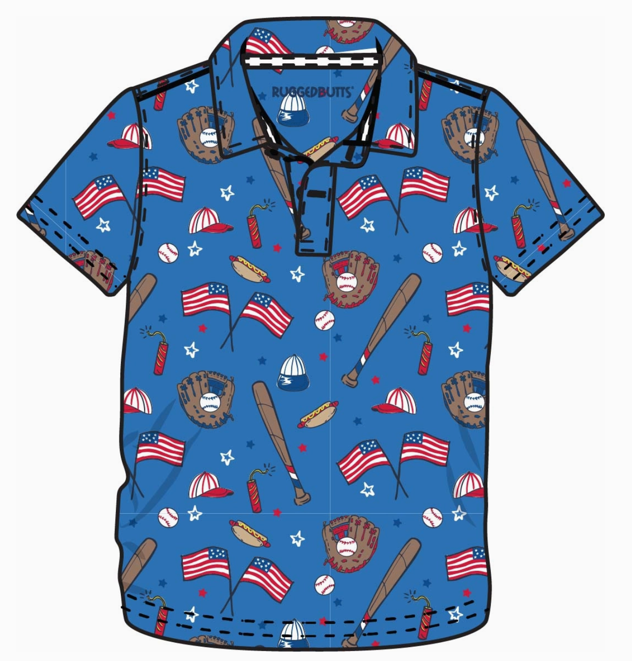 Boys Blue Stars & Strikes Baseball Knit Short Sleeve Performance Polo - PRE ORDER