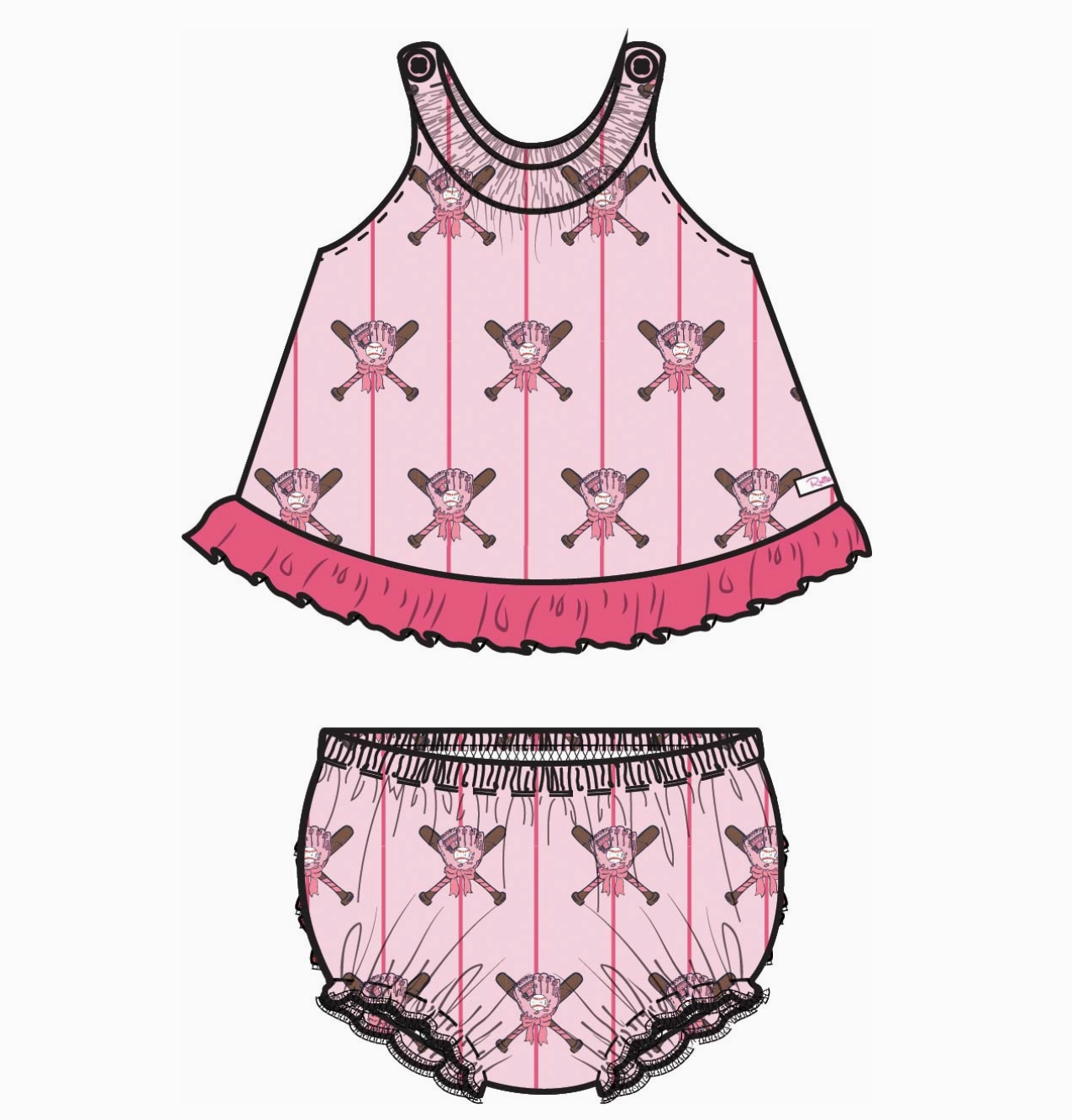 Baby Girls Pink Batter Up Baseball Knit Swing Top & Bloomer Set- PRE ORDER