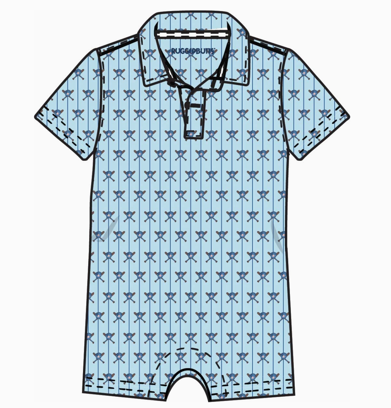 Baby Boys Blue Batter Up Baseball Performance Polo Romper- PRE ORDER