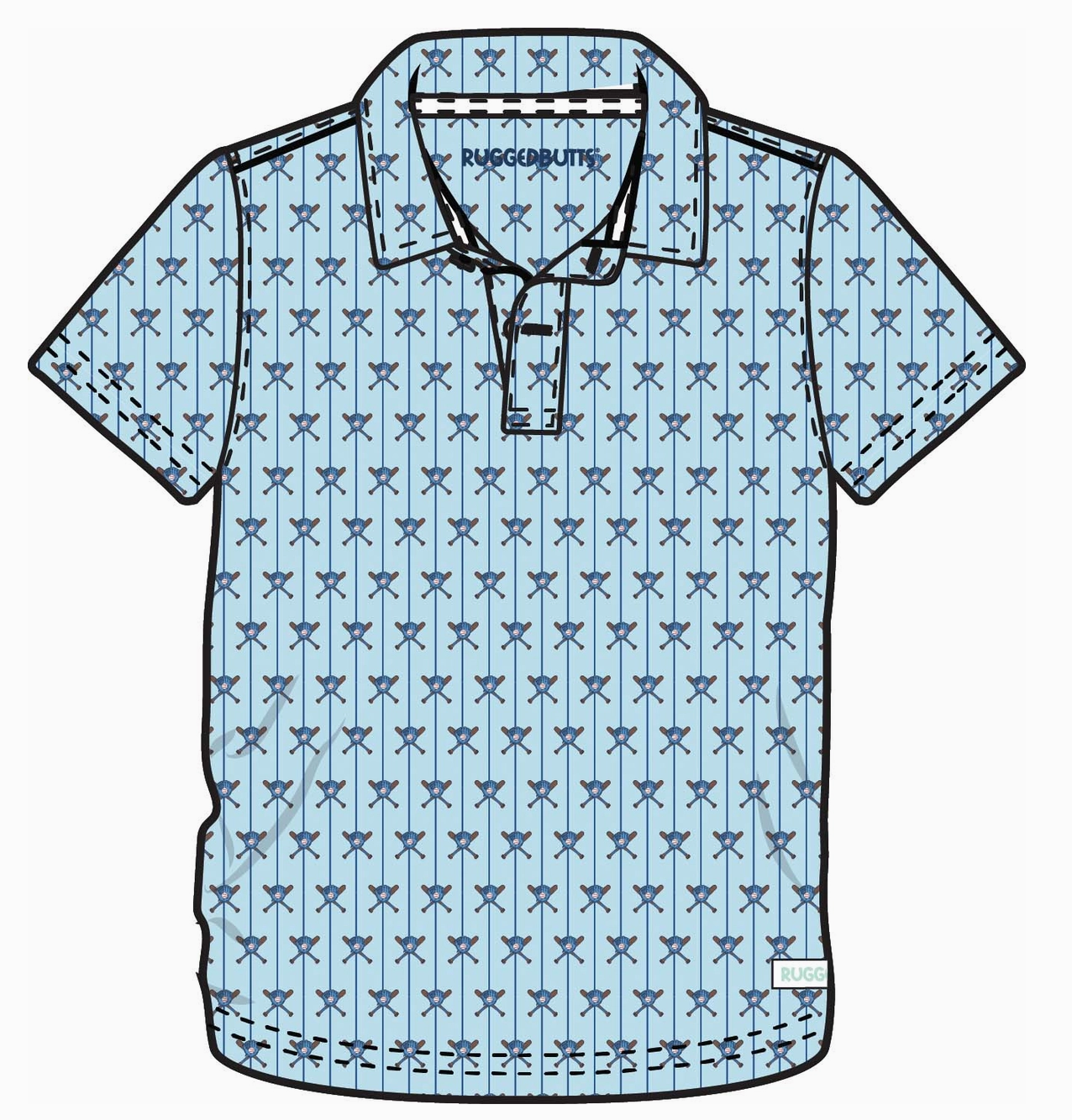 Boys Blue Batter Up Baseball Knit Short Sleeve Performance Polo - PRE ORDER