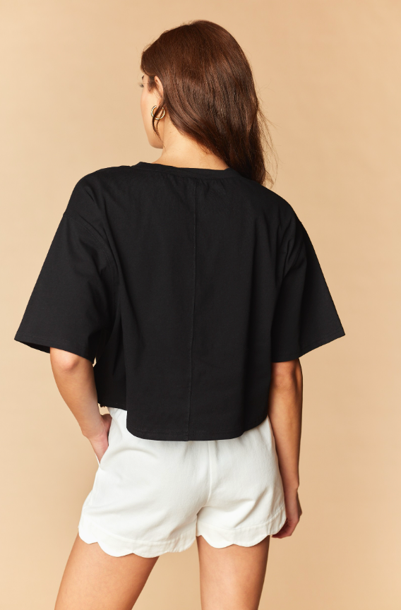 Touchdown Football Embroidery Cropped Tee - Black