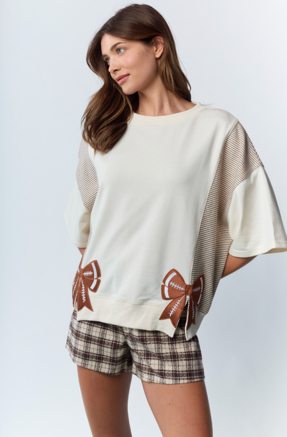 Football Bow Embroidered Top