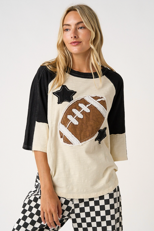 Football Patch Mineral Washed Color Block Top