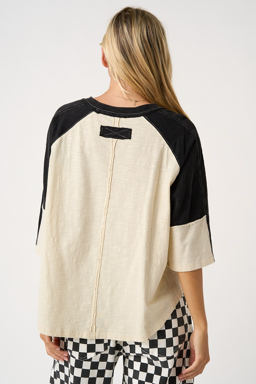 Football Patch Mineral Washed Color Block Top