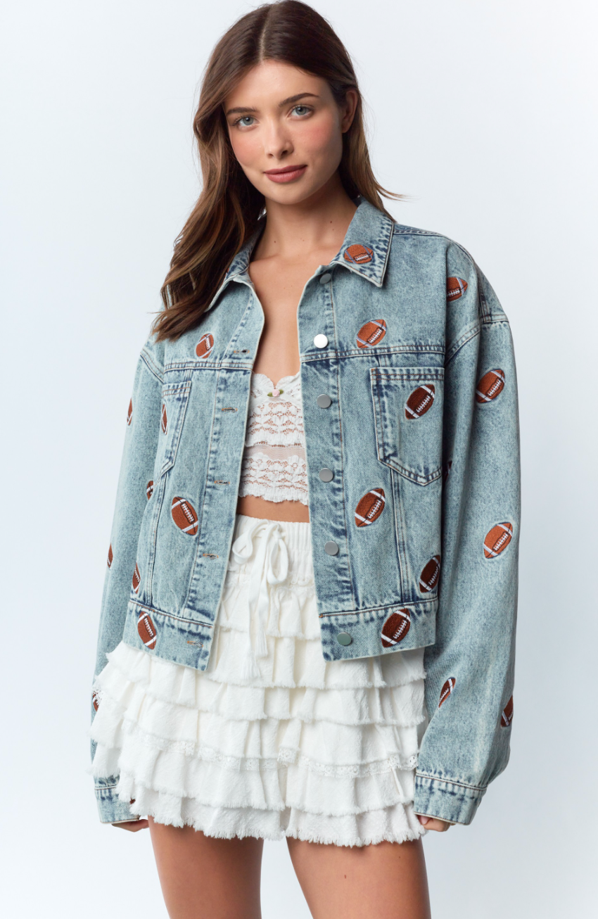 Football Embroidered Denim Jacket