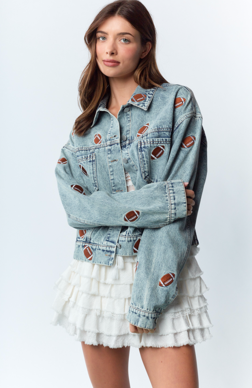 Football Embroidered Denim Jacket