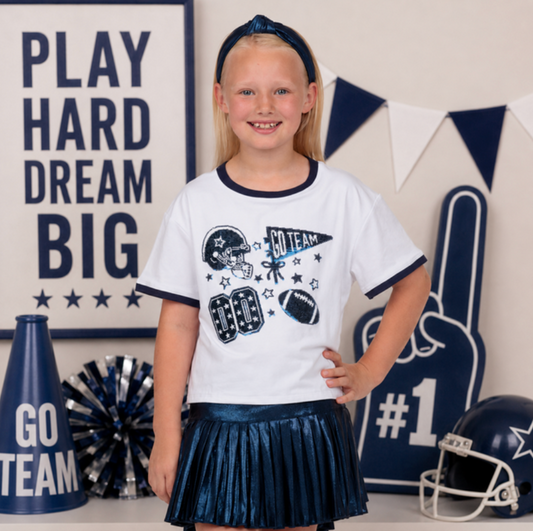 Sequin Football Elements Boxy T - Navy