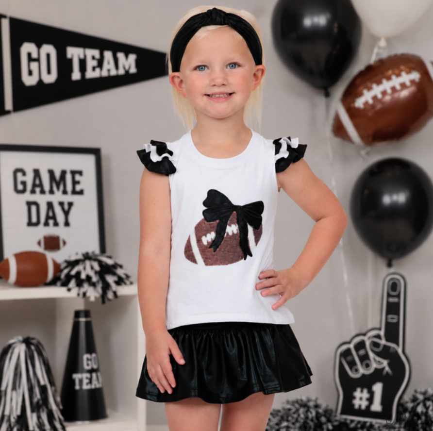 Sequin Football Shimmer Ruffle Sleeve- Black