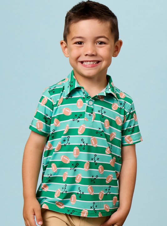 Boys Tackles & Touchdowns Football Knit Short Sleeve Performance Polo