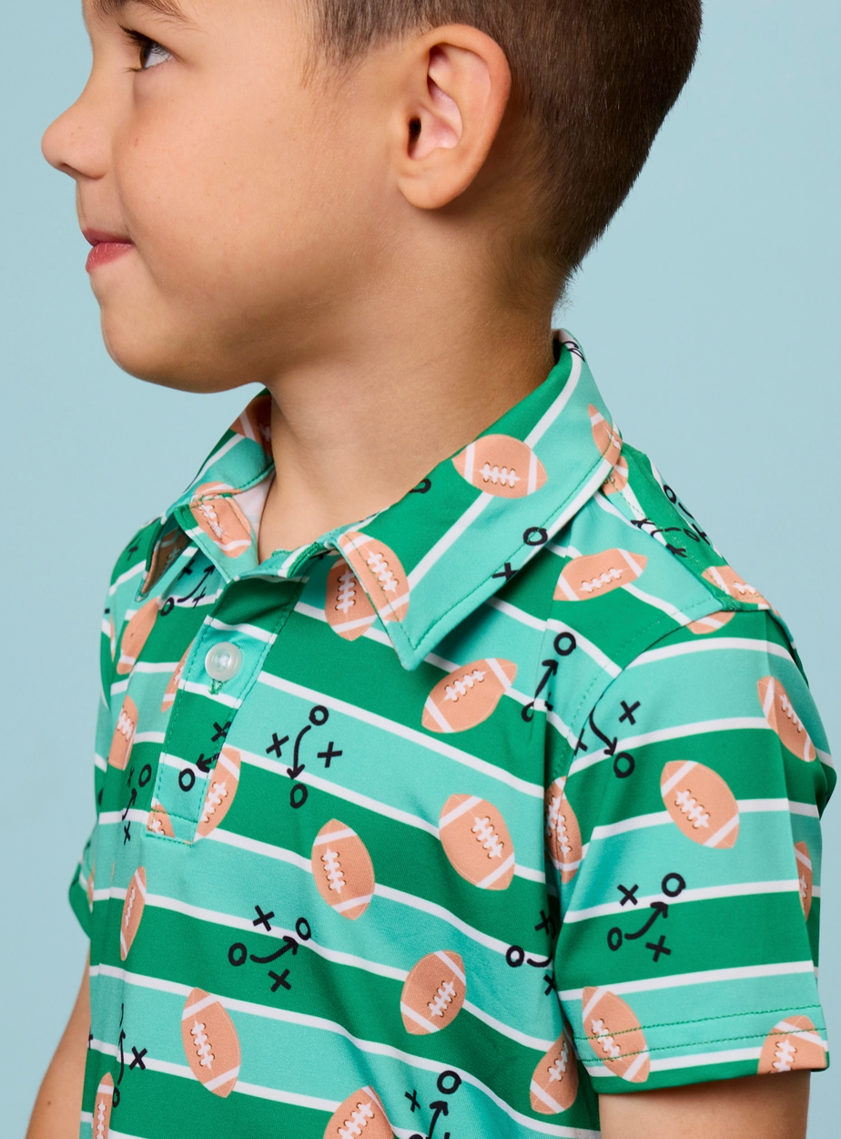 Boys Tackles & Touchdowns Football Knit Short Sleeve Performance Polo