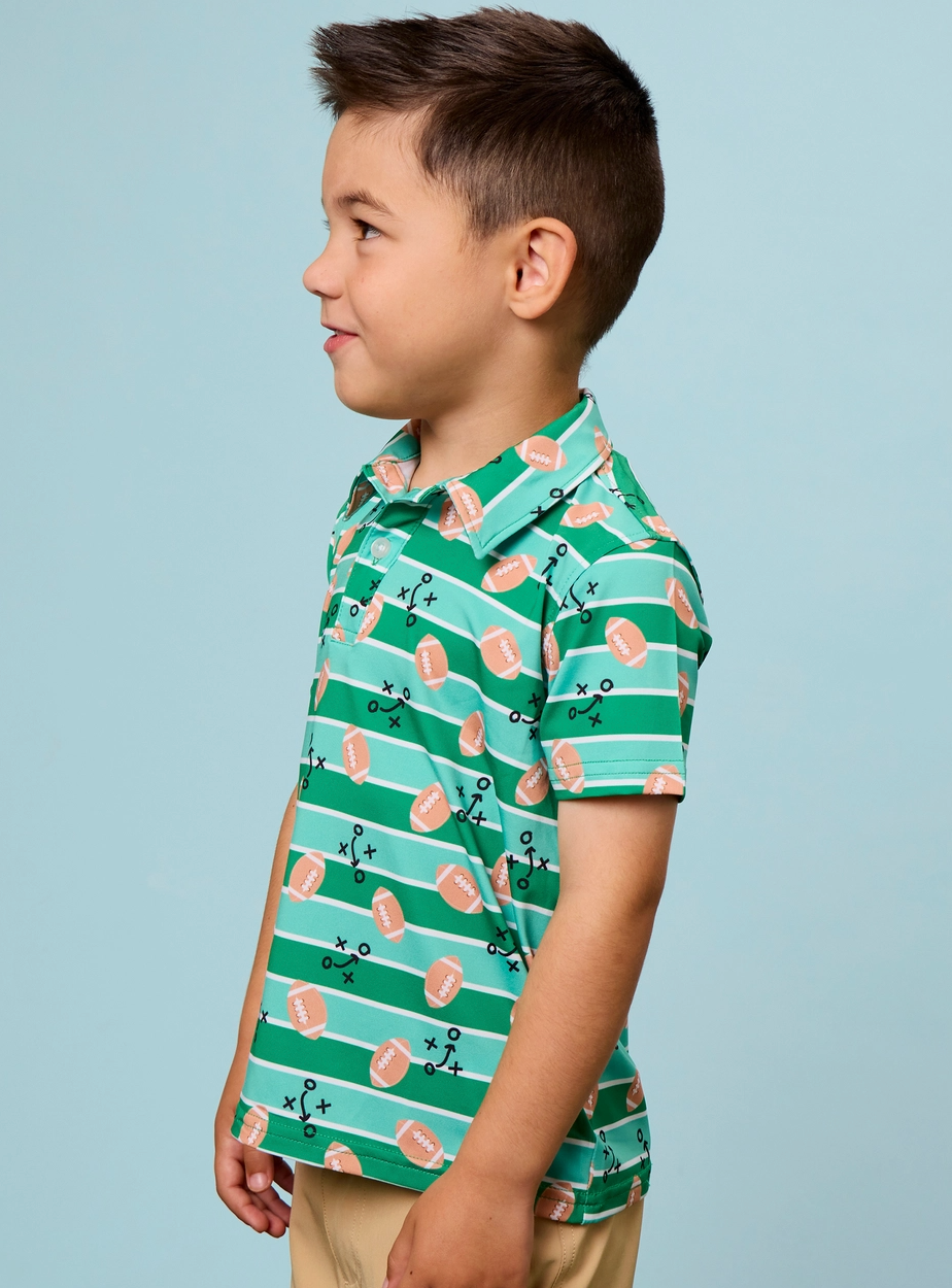Boys Tackles & Touchdowns Football Knit Short Sleeve Performance Polo