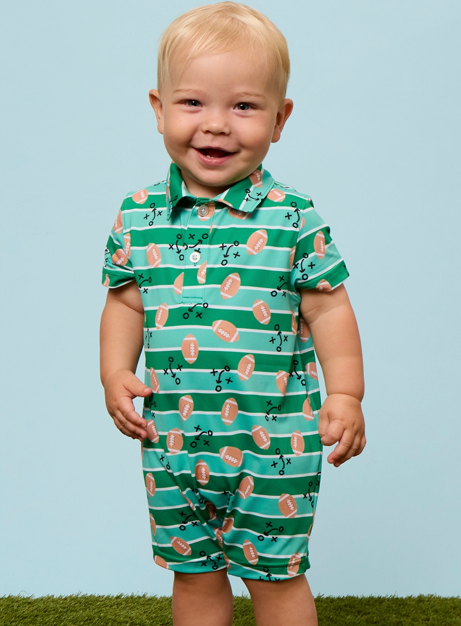 Boys Tackles & Touchdowns Football Knit Short Sleeve Performance Polo Romper