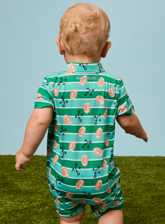 Boys Tackles & Touchdowns Football Knit Short Sleeve Performance Polo Romper