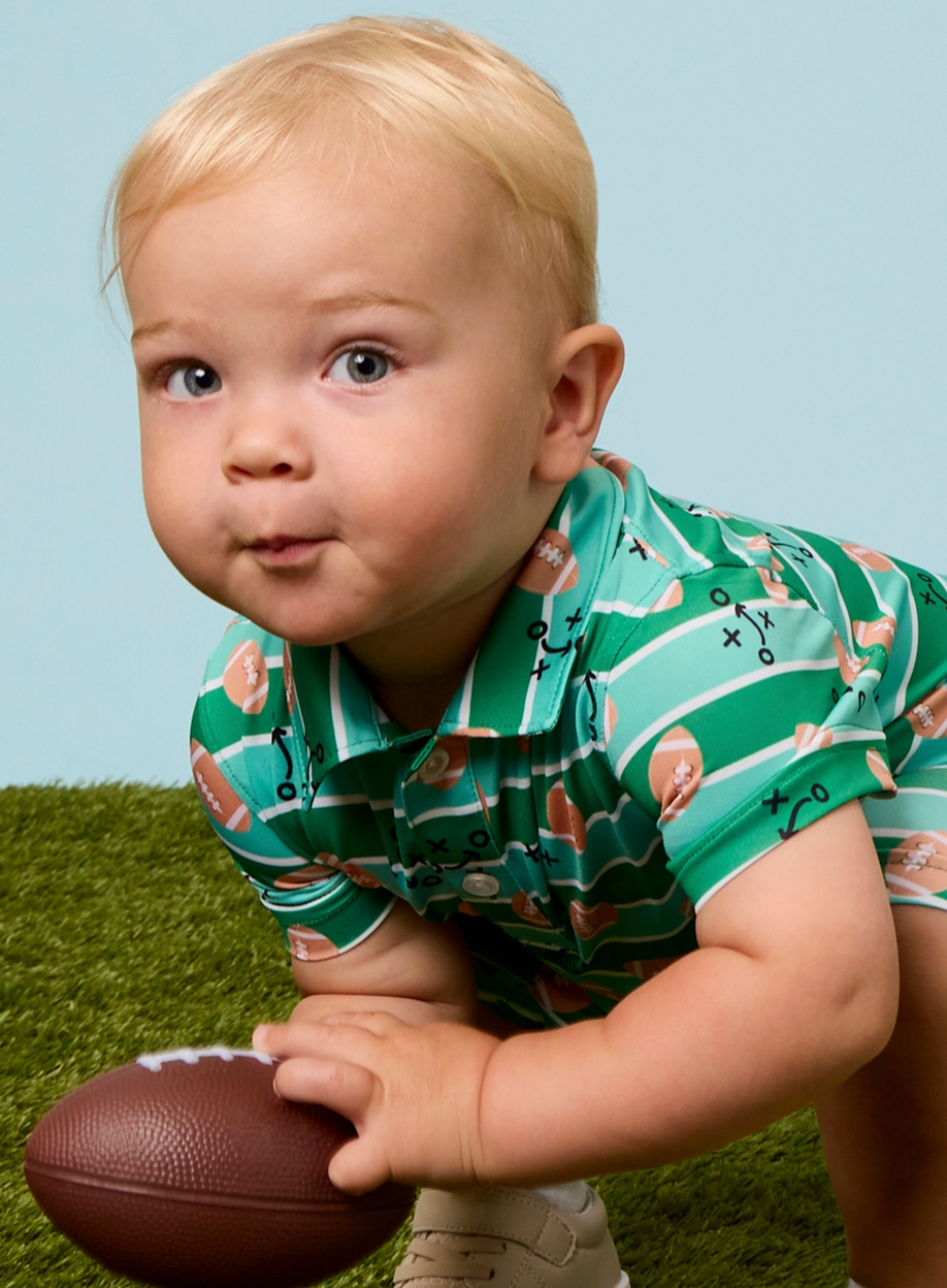 Boys Tackles & Touchdowns Football Knit Short Sleeve Performance Polo Romper