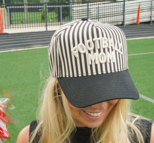 Football Mom - Black/White Stripe Hat