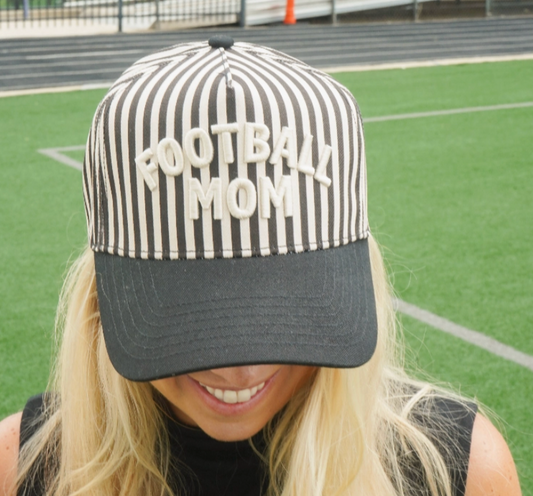 Football Mom - Black/White Stripe Hat