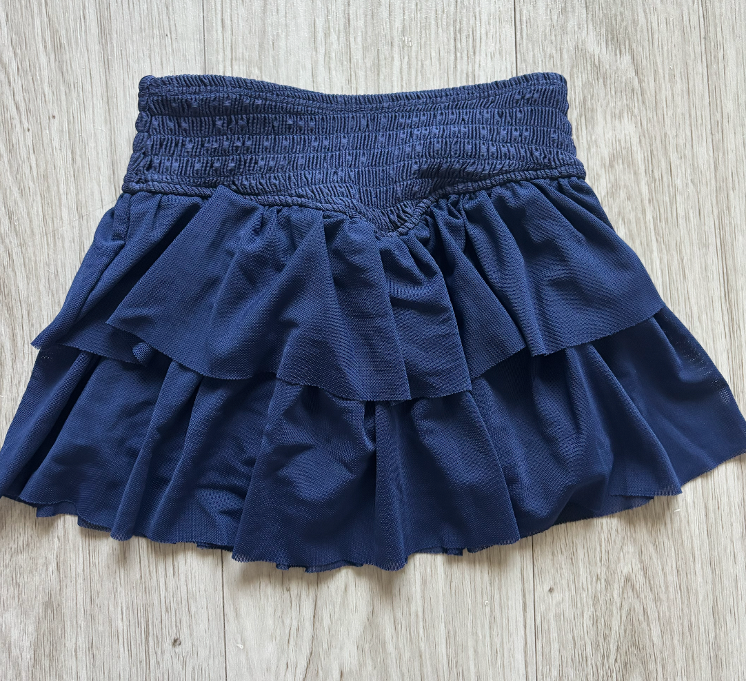 Smocked Mesh Skort - Navy