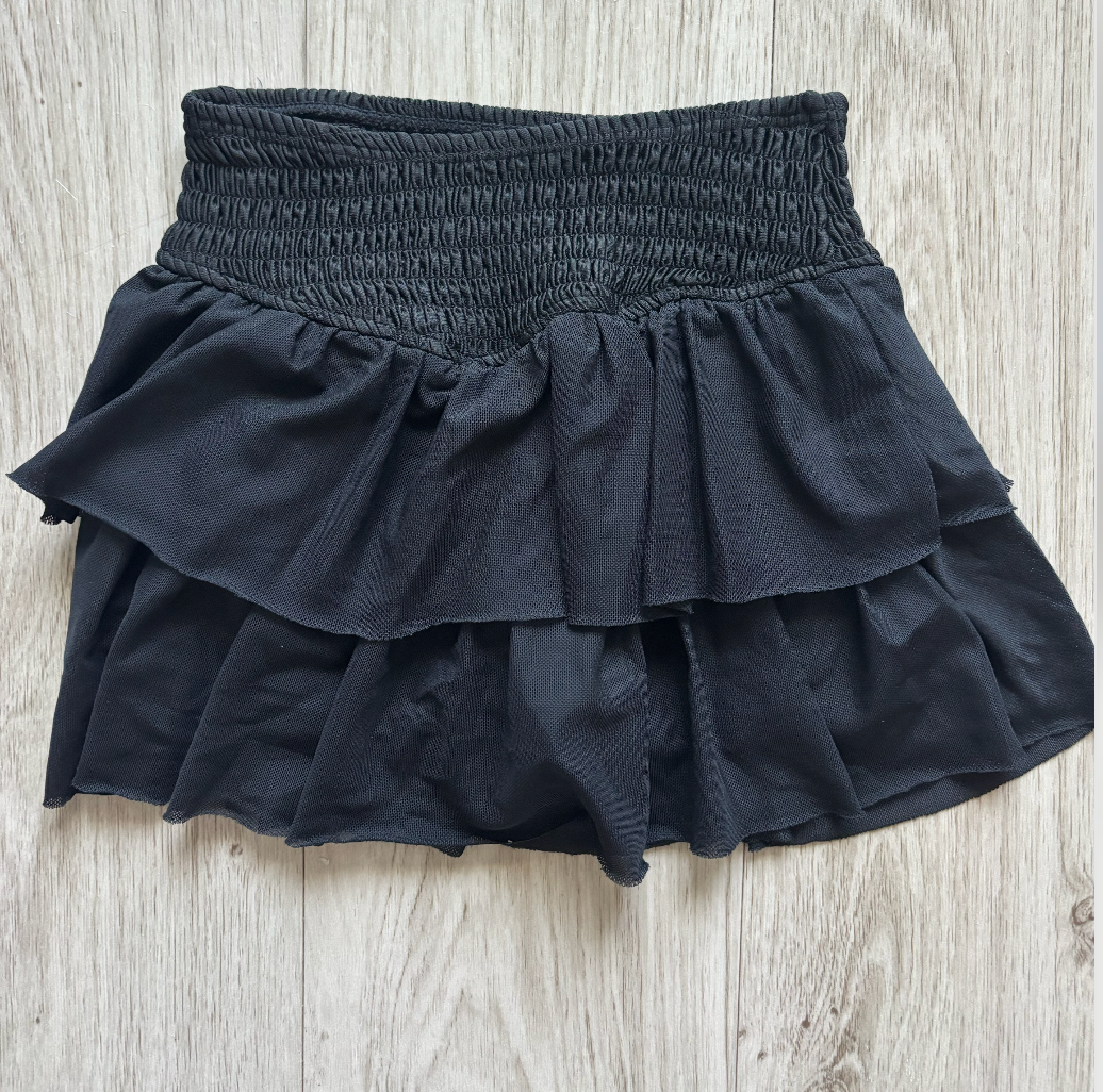 Smocked Mesh Skort - Black