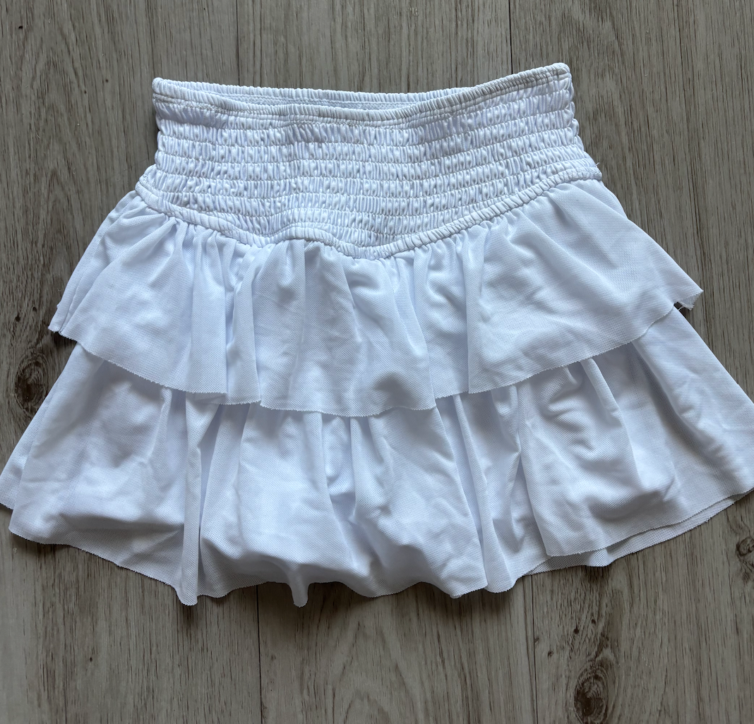 Smocked Mesh Skort - White