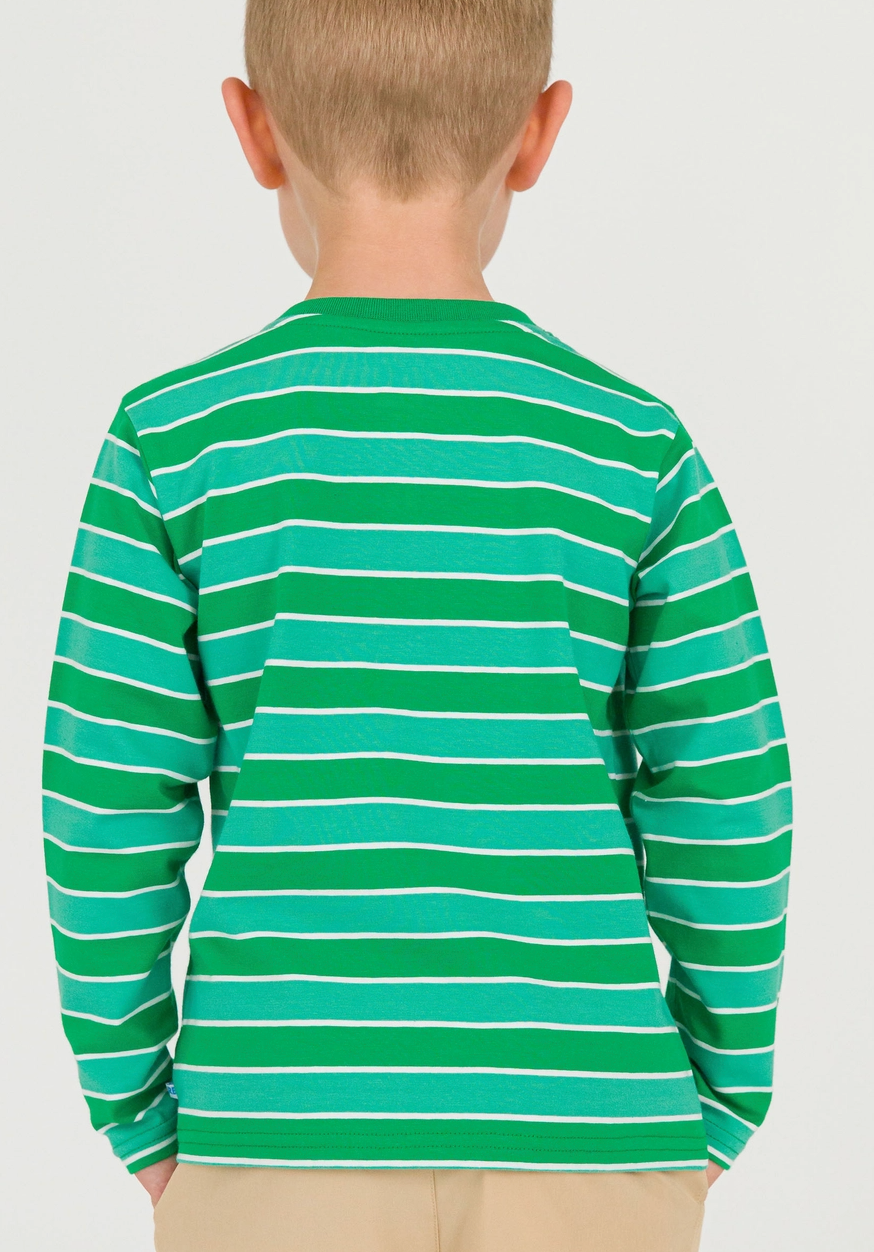 Boys Varsity Football Green Stripe Knit Long Sleeve Embroidered Henley Tee