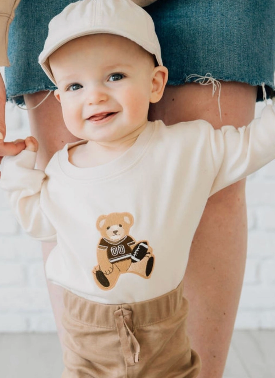 Teddy Bear Patch Long Sleeve Romper
