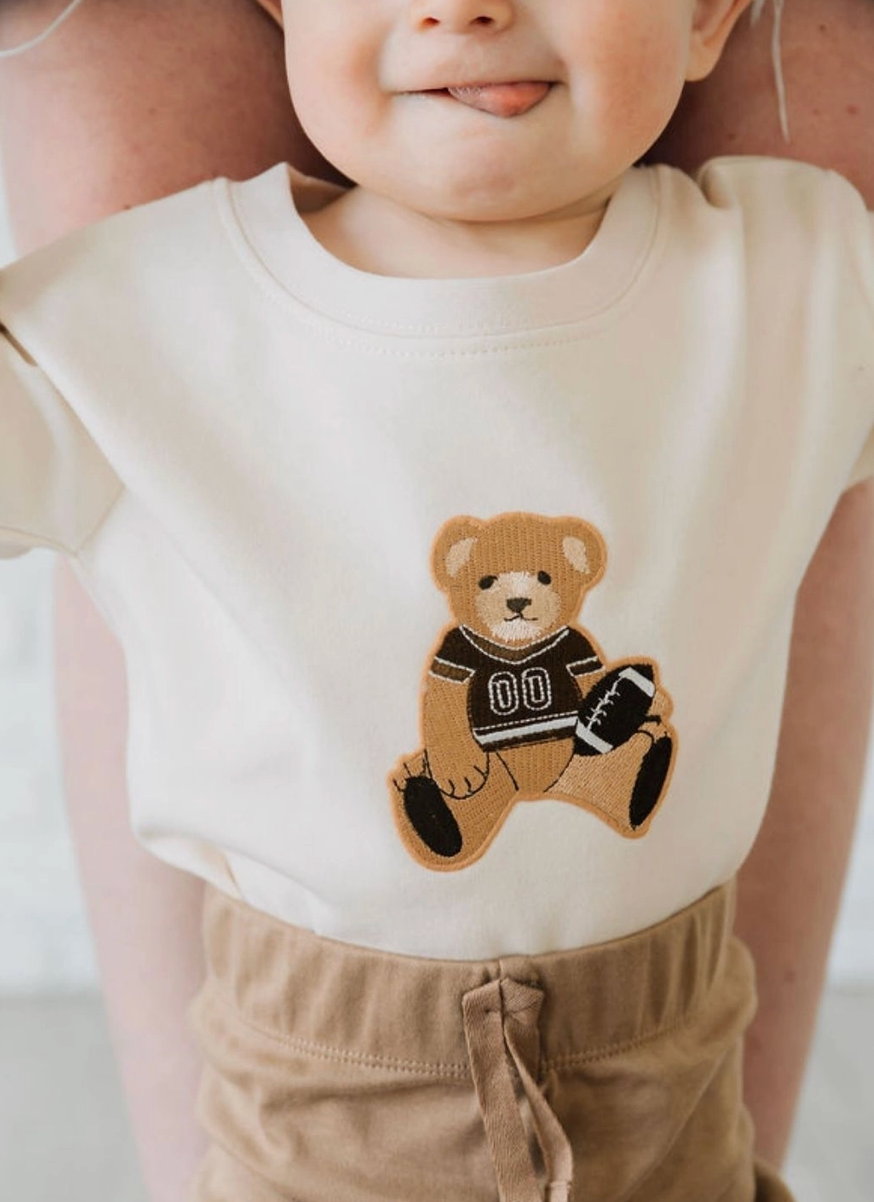 Teddy Bear Patch Long Sleeve Romper
