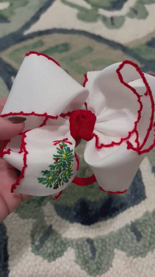 1/4"Pantyhose Headband W/Embroidered Tree Crochet Edge Bow